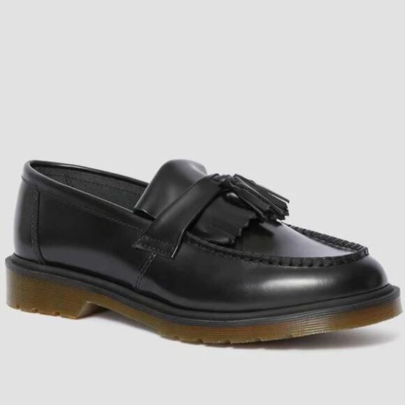 Dr. Martens Adrian Black Leather Fringe Tassel Lug Sole Platform Loafers - Picture 1 of 9